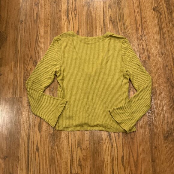 Reformation Top Womens XL One Button Ribbed Chartreuse Knit Soft Stretch - Picture 5 of 5